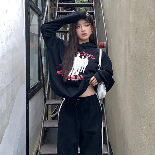 人像印花hiphop連帽衛衣-25657