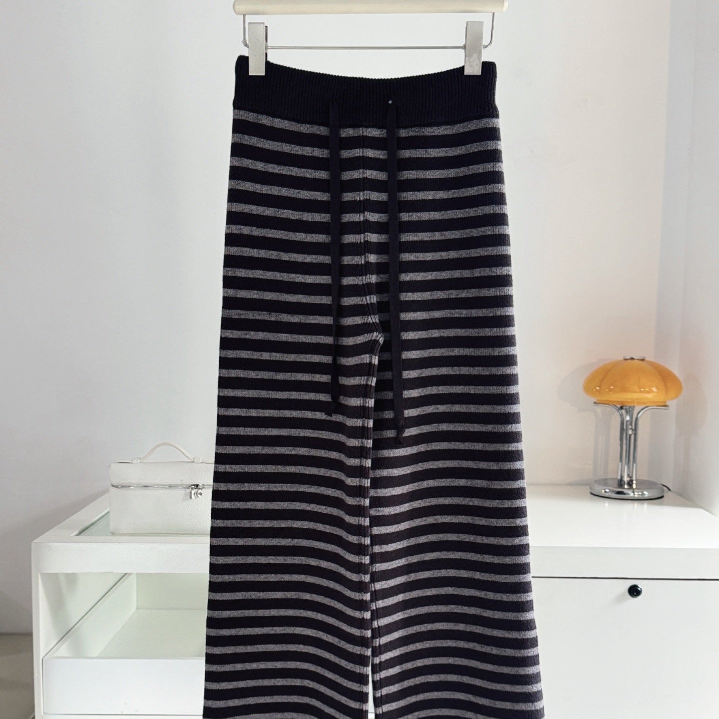 軟糯針織加厚條紋寬褲-25673