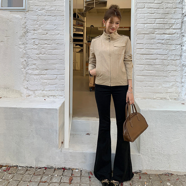 長腿小姐高腰黑色微喇牛仔褲-25650