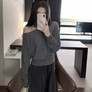 斜肩掛脖上衣-25552