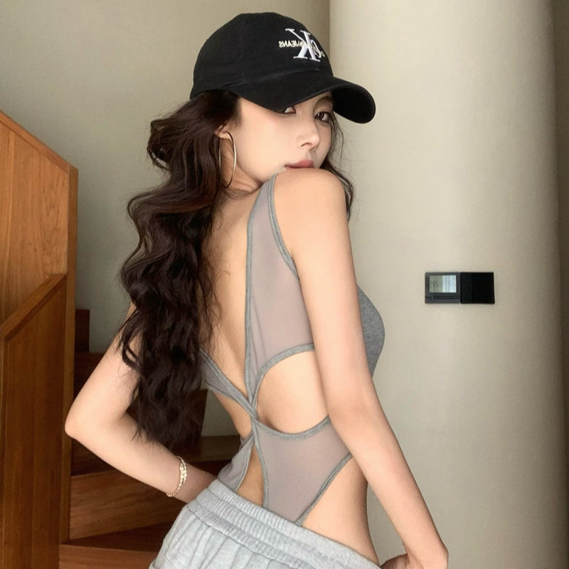 性感天后U領修身美背bratop連體衣-25465