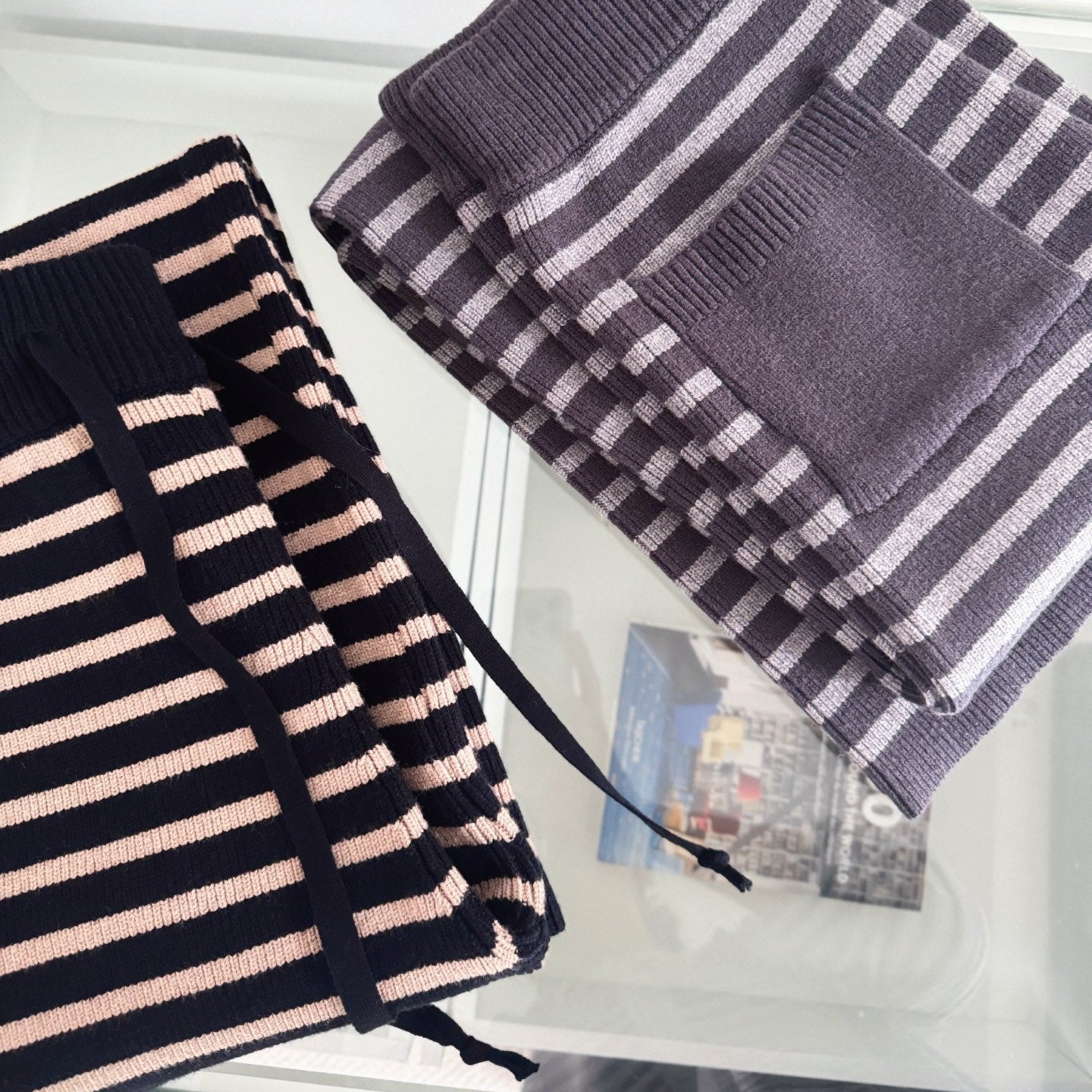 軟糯針織加厚條紋寬褲-25673