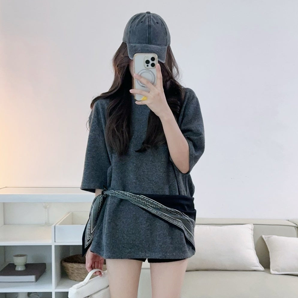 自留款深灰大廓形加厚中長版上衣-25671