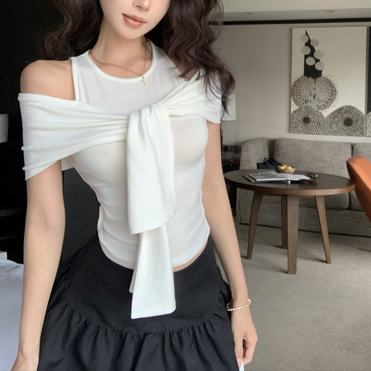 貴氣休閒綁帶裹肩背心上衣-25467
