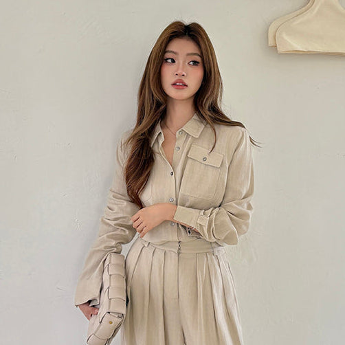 氣質亞麻口袋襯衫-25659