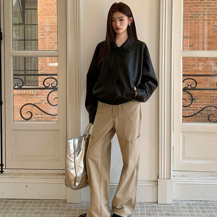 一世風流黑色重工皮衣夾克-25635