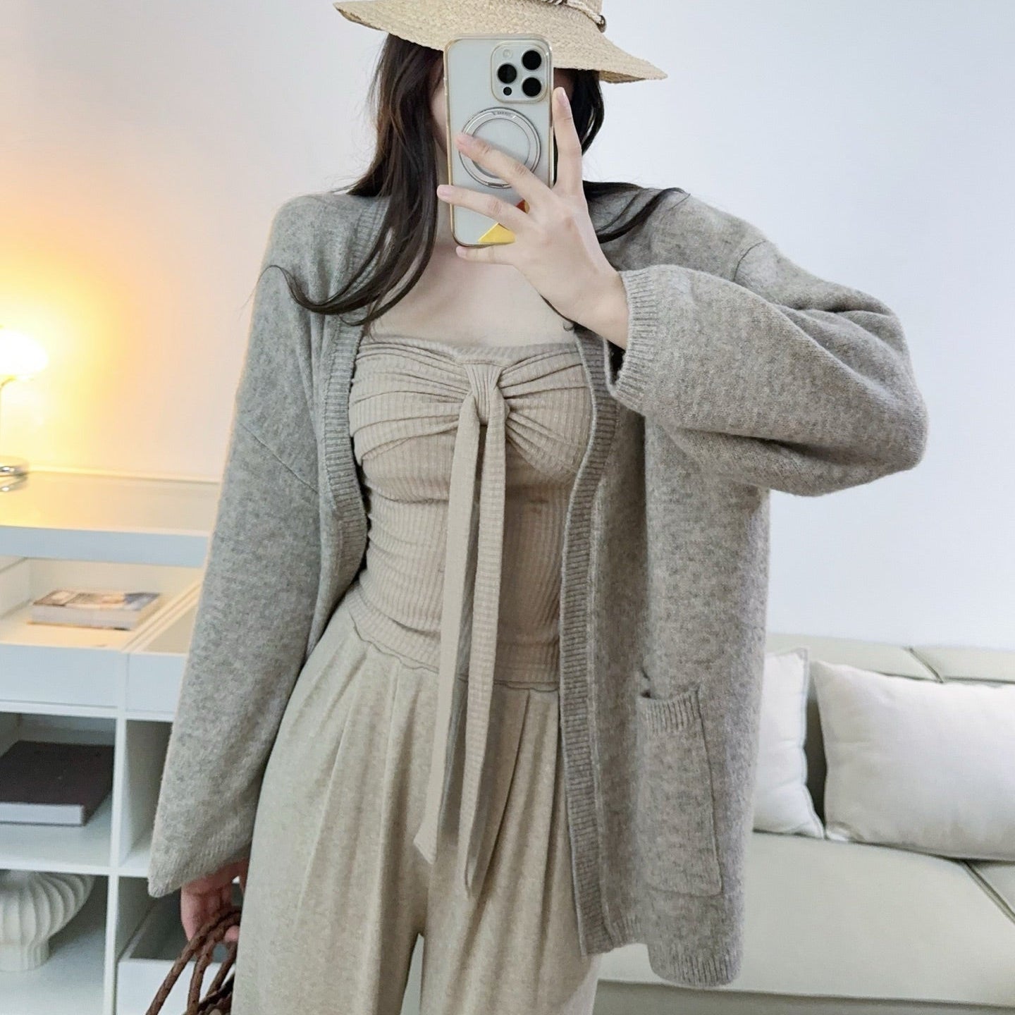 卡杏裹胸針織平口上衣-25666