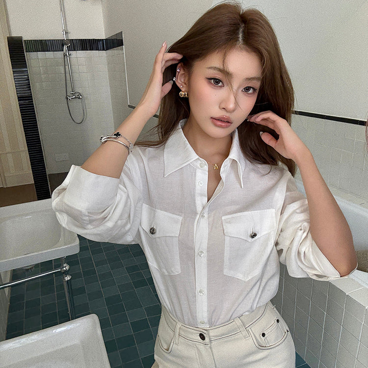 天絲口袋薄襯衫-25648