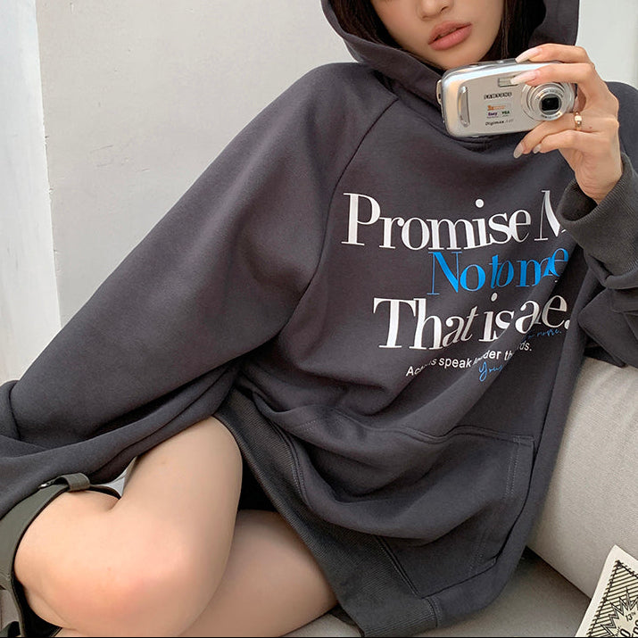 Promise Me深灰加絨連帽衛衣-25633