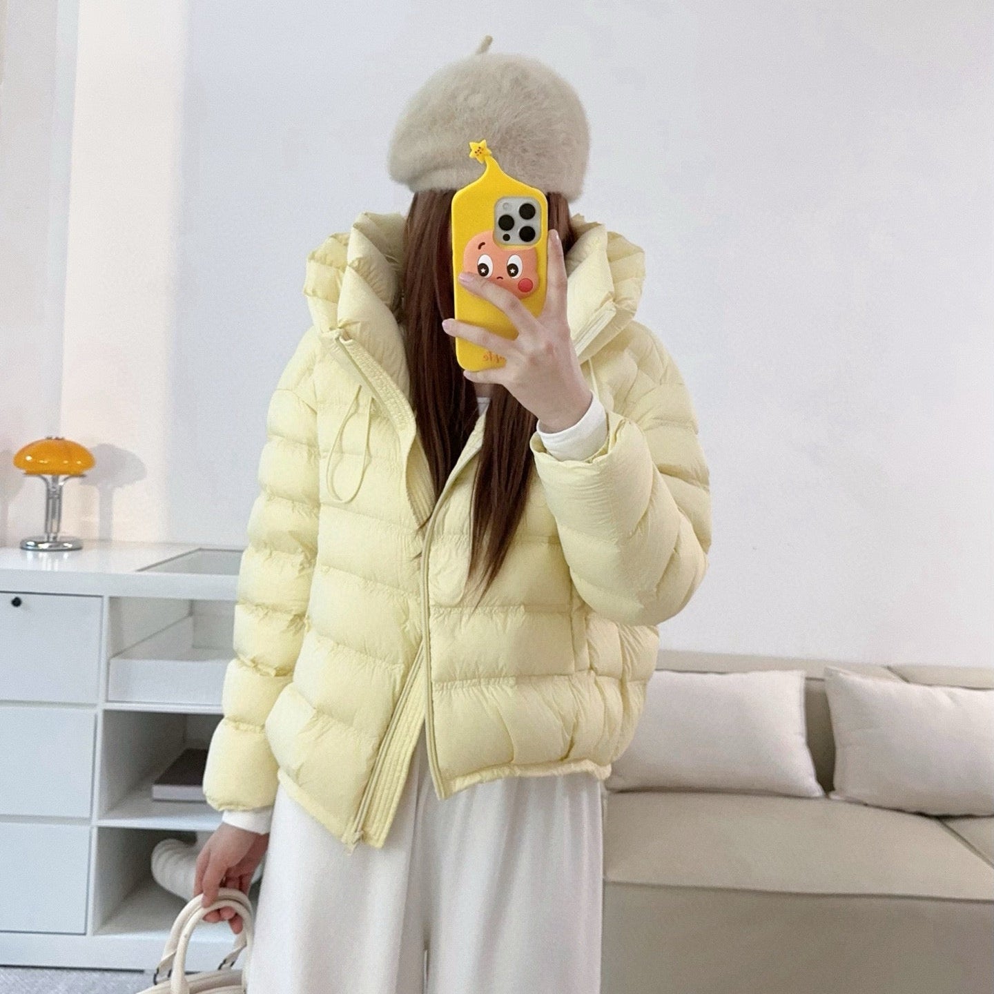 甜美可愛顯瘦花苞連帽羽絨外套-25675