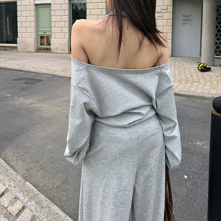 潮模掛脖衛衣抽繩衛褲兩件套-25637