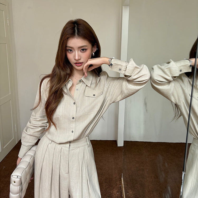 氣質亞麻口袋襯衫-25659