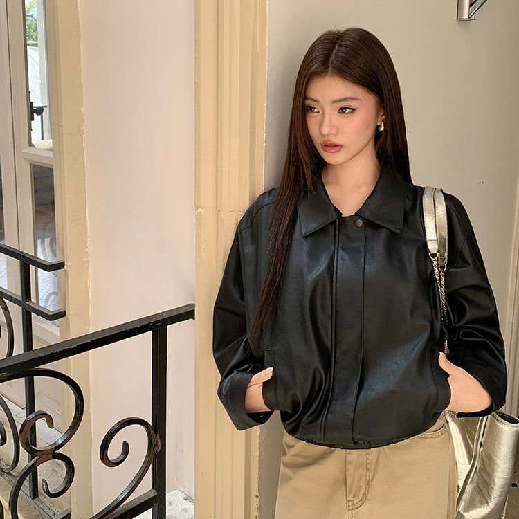 一世風流黑色重工皮衣夾克-25635