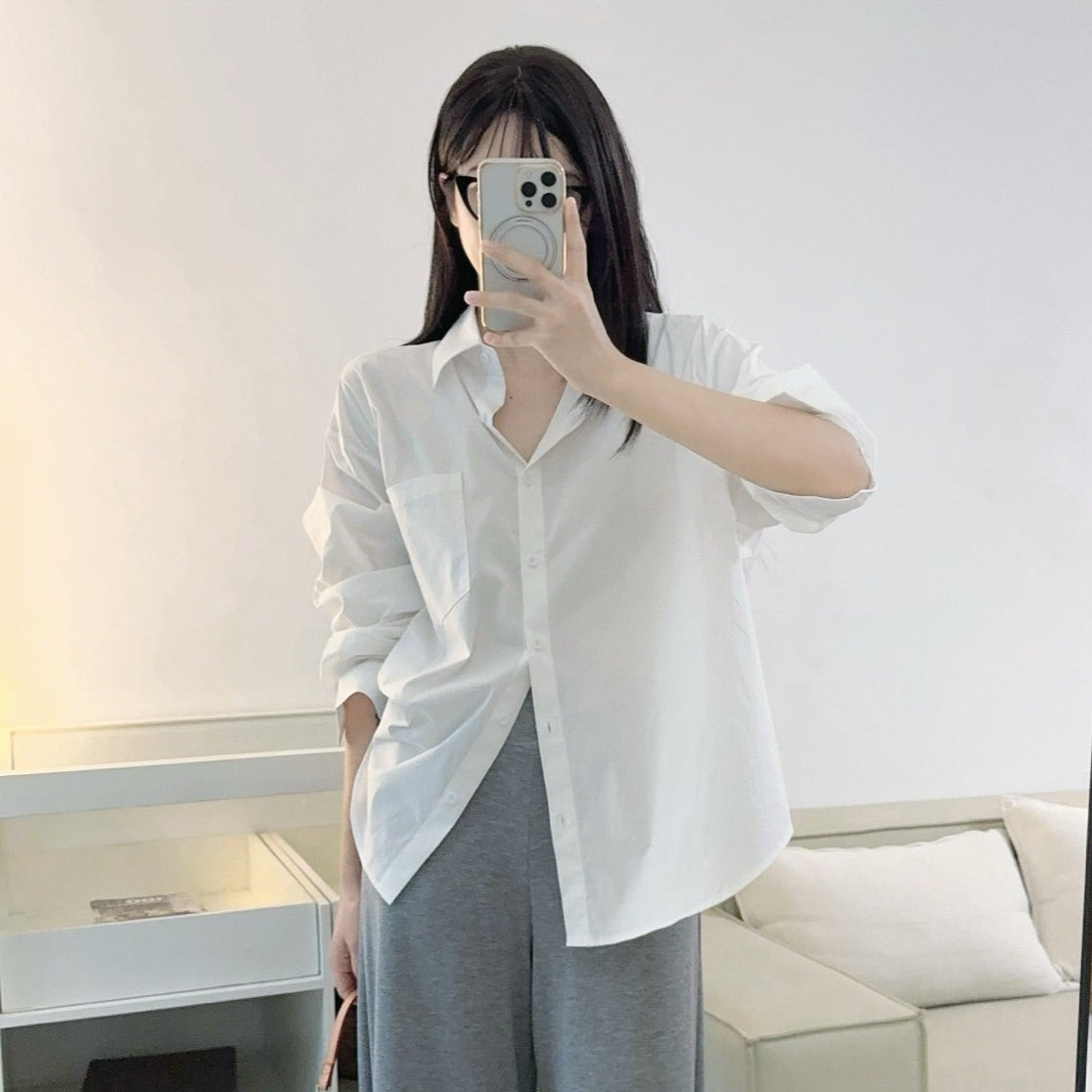 蝴蝶結露背寬鬆襯衫-25616