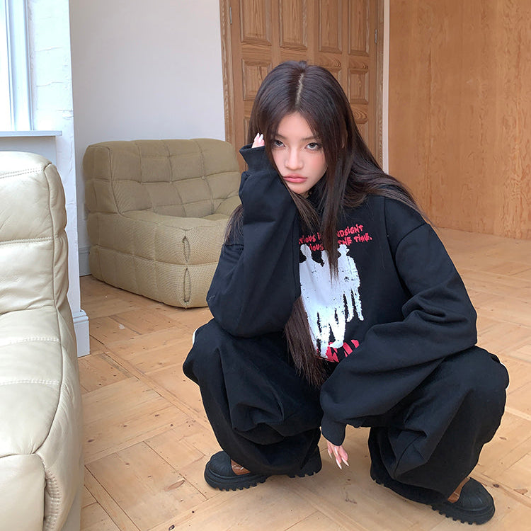 人像印花hiphop連帽衛衣-25657