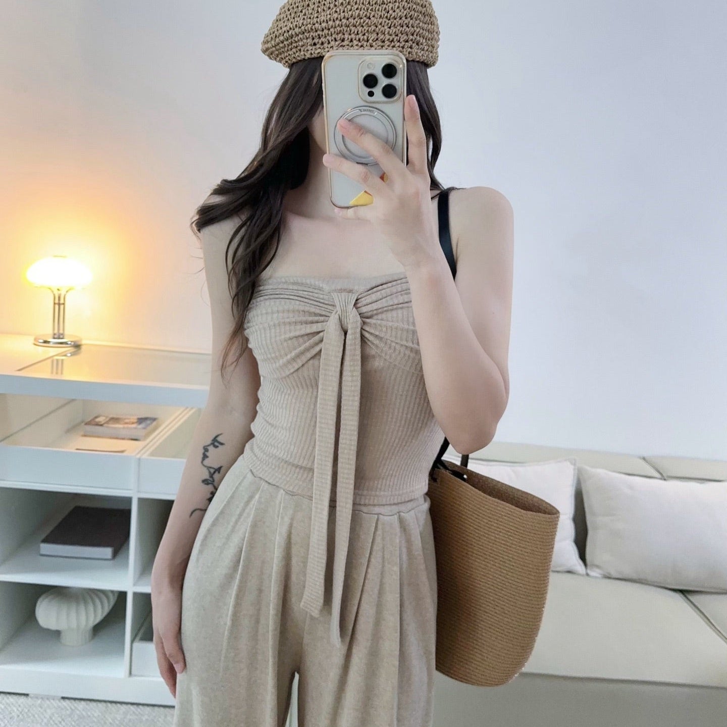 卡杏裹胸針織平口上衣-25666