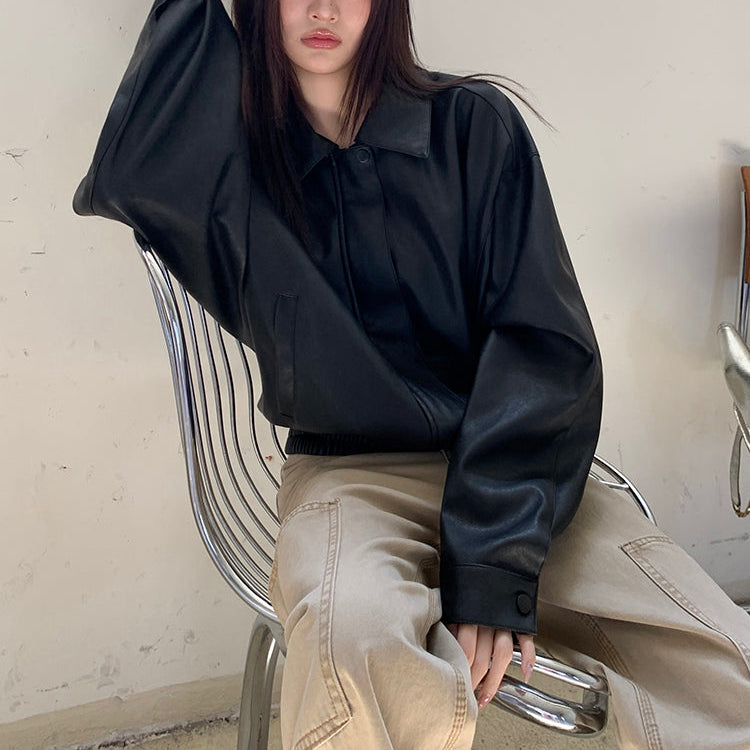 一世風流黑色重工皮衣夾克-25635