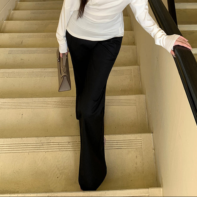 黑色顯瘦直筒微喇西褲-25662