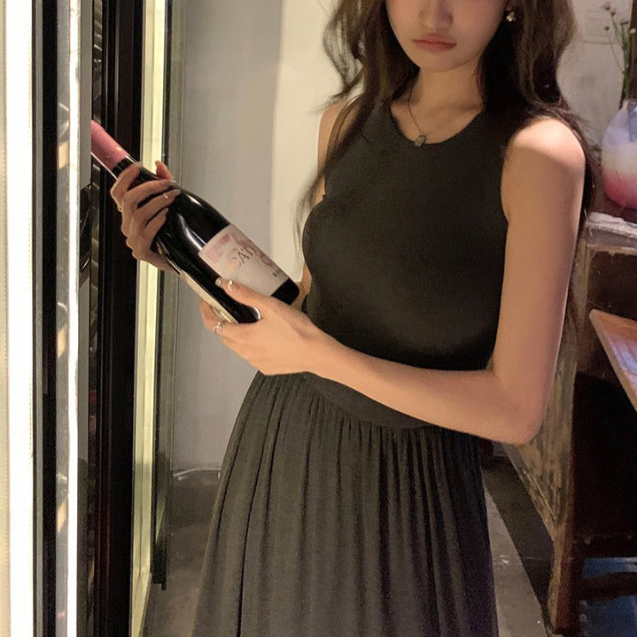 深灰背心大裙襬動感長洋-23150