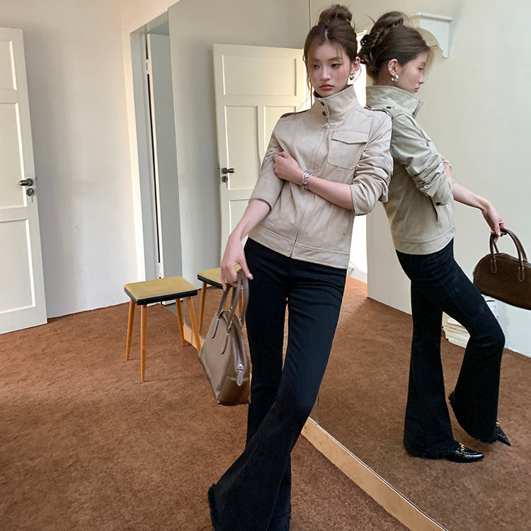 長腿小姐高腰黑色微喇牛仔褲-25650