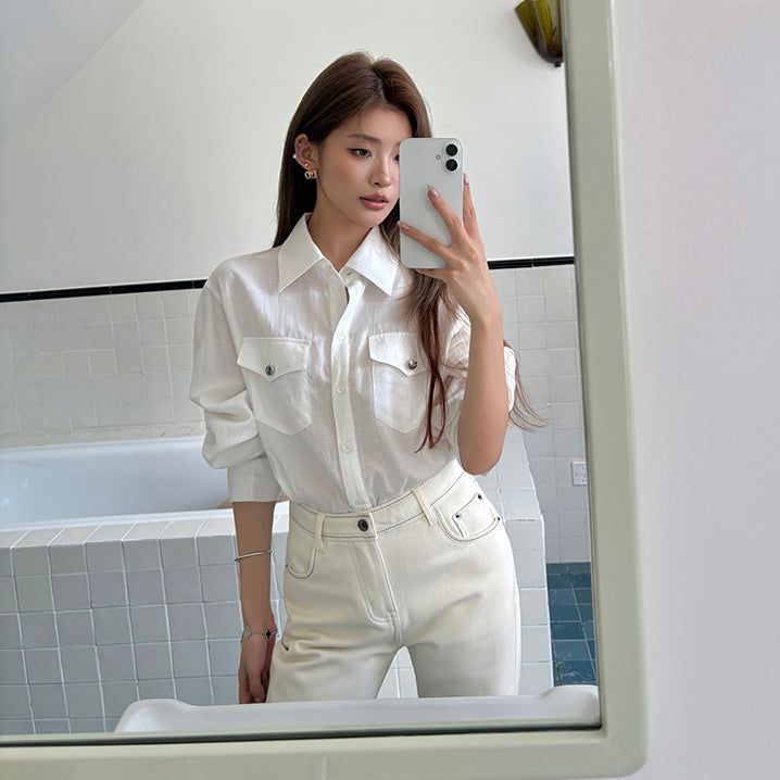 天絲口袋薄襯衫-25648