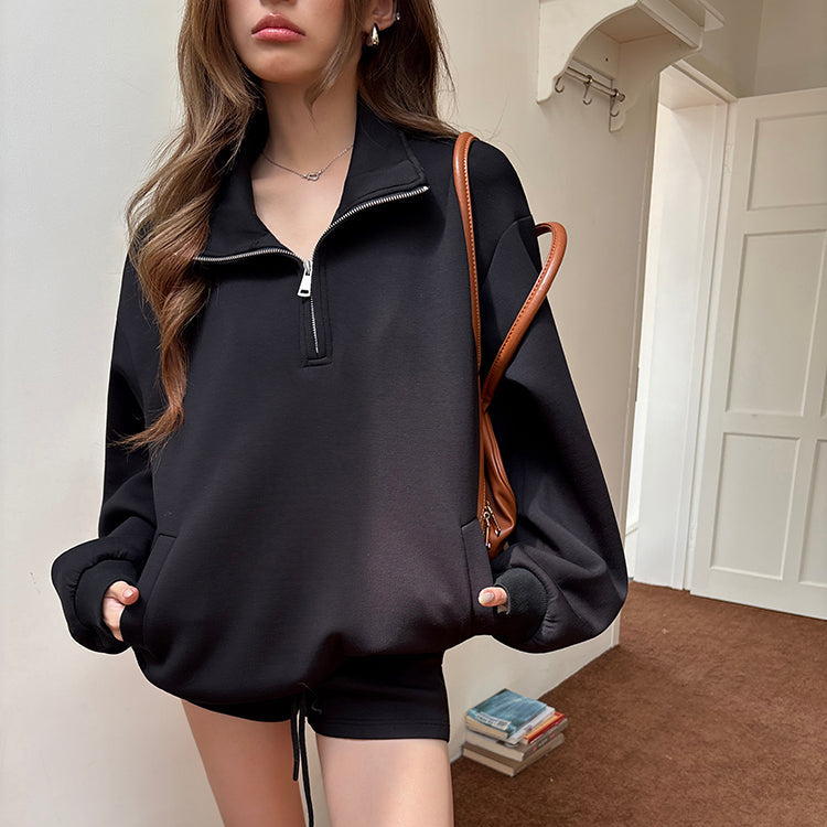 寬鬆廓形立領半拉鏈衛衣-25631