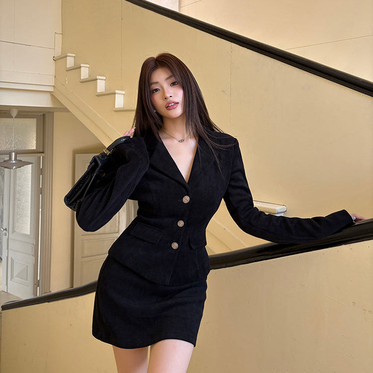 黑色小香風包臀短裙-25642