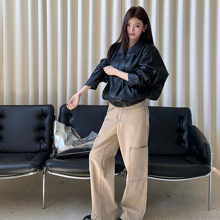 一世風流黑色重工皮衣夾克-25635