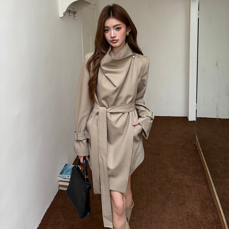 娜烏西卡卡其垂墜感繫帶風衣-25682