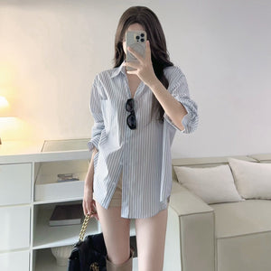蝴蝶結露背寬鬆襯衫-25616