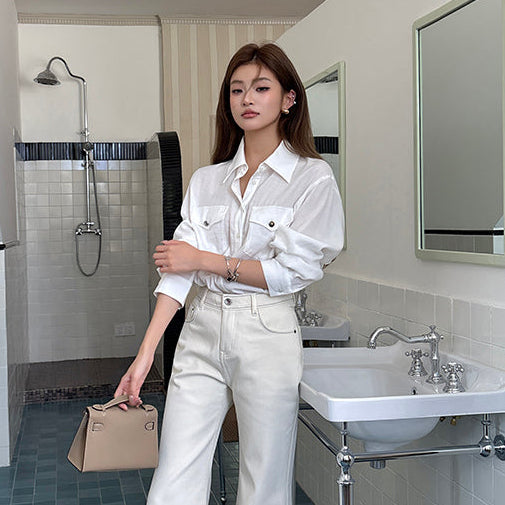 天絲口袋薄襯衫-25648