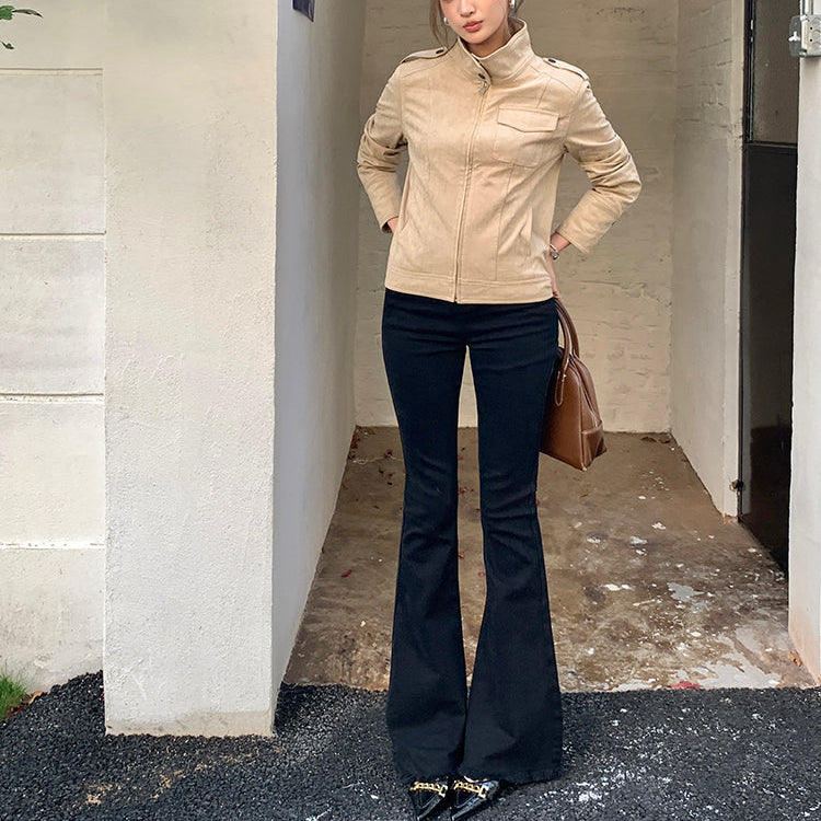 長腿小姐高腰黑色微喇牛仔褲-25650