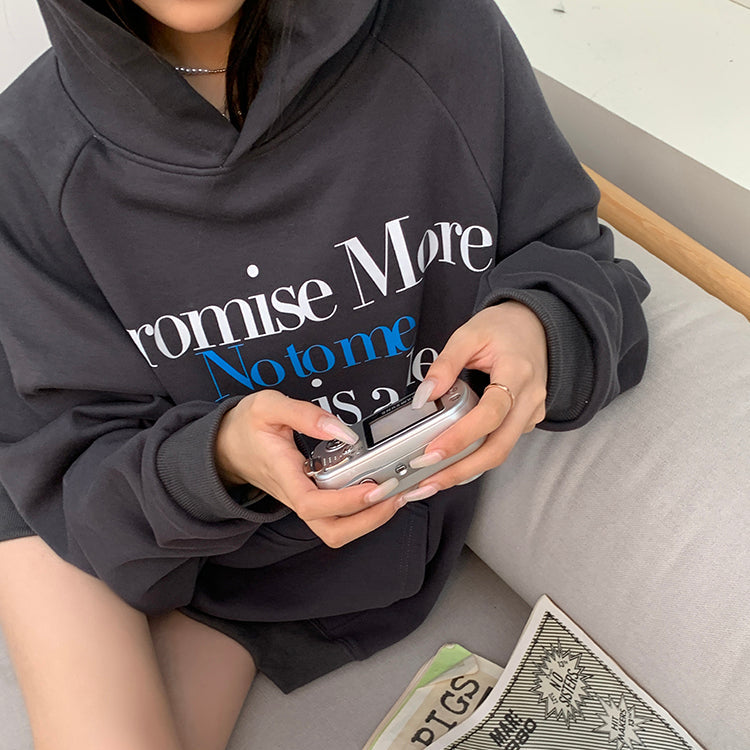 Promise Me深灰加絨連帽衛衣-25633