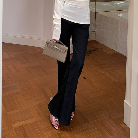 黑色顯瘦直筒微喇西褲-25662