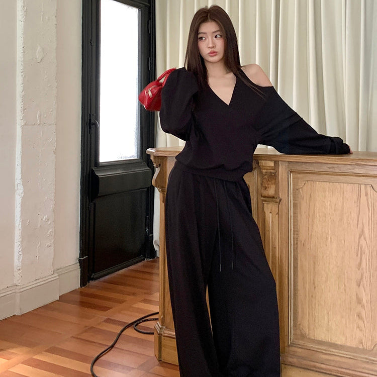 潮模掛脖衛衣抽繩衛褲兩件套-25637