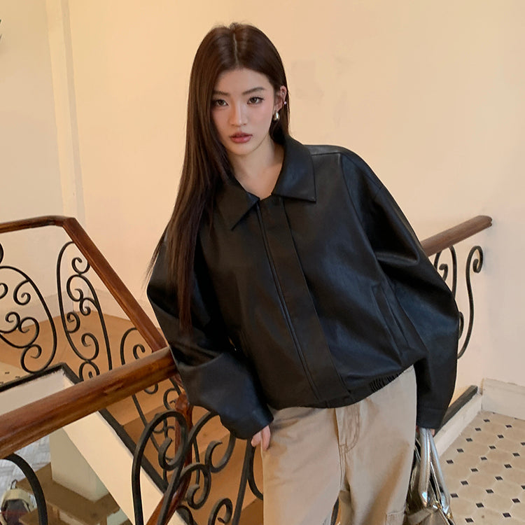 一世風流黑色重工皮衣夾克-25635