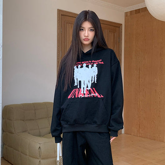 人像印花hiphop連帽衛衣-25657