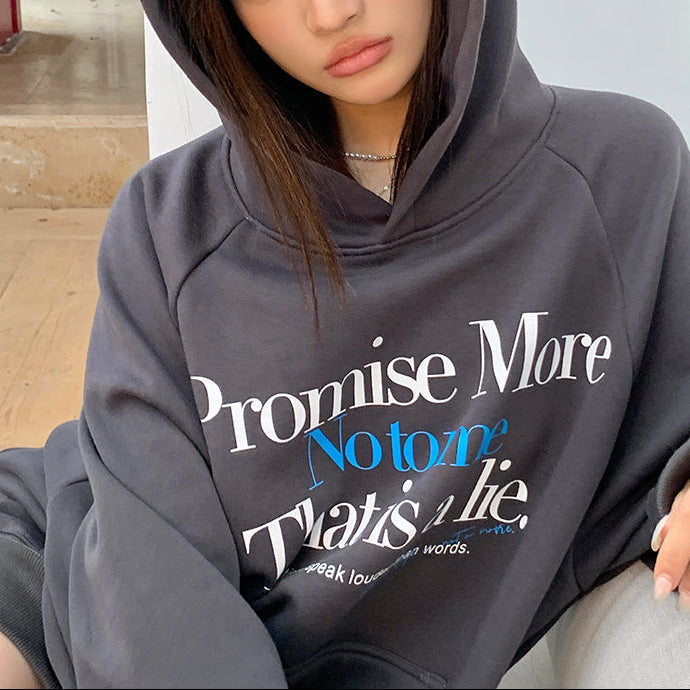 Promise Me深灰加絨連帽衛衣-25633