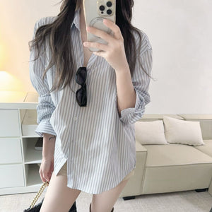 蝴蝶結露背寬鬆襯衫-25616