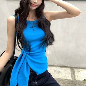 時髦辣妹顯瘦收腰綁帶背心-25486