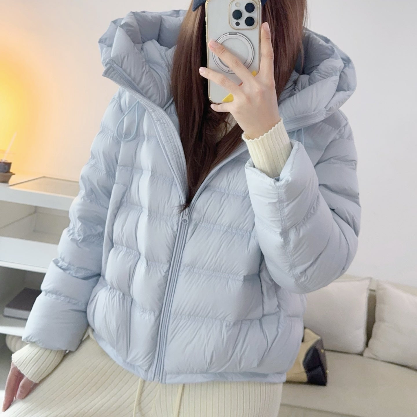 甜美可愛顯瘦花苞連帽羽絨外套-25675