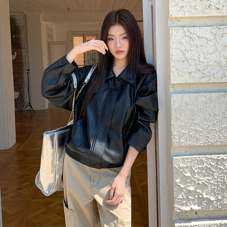 一世風流黑色重工皮衣夾克-25635