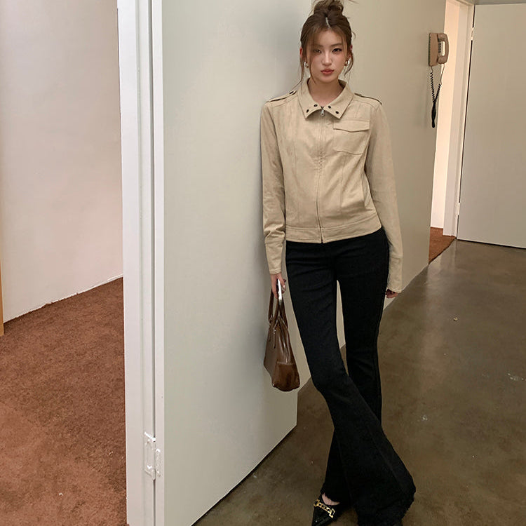 長腿小姐高腰黑色微喇牛仔褲-25650