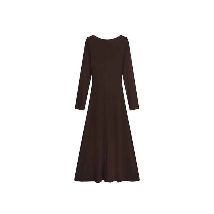 甜蜜巧克力優雅簡約一字肩長洋-25628