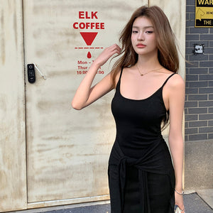 二十世紀少女帶胸墊繫腰假兩件短洋-25151