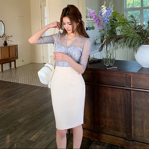 性感名媛杏色高腰修身包臀裙-25152