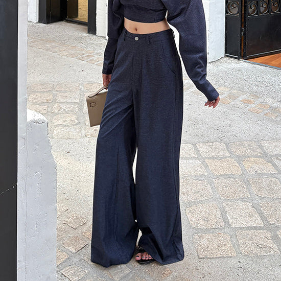 靛藍格調落地寬褲-25646