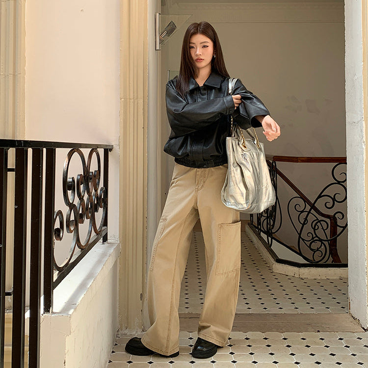 一世風流黑色重工皮衣夾克-25635