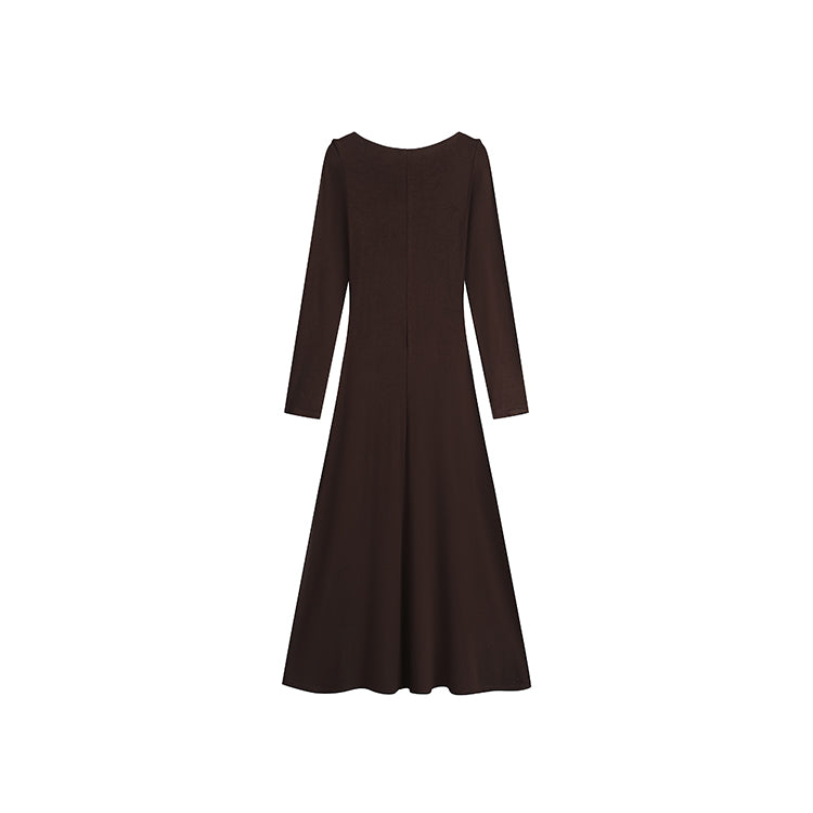 甜蜜巧克力優雅簡約一字肩長洋-25628