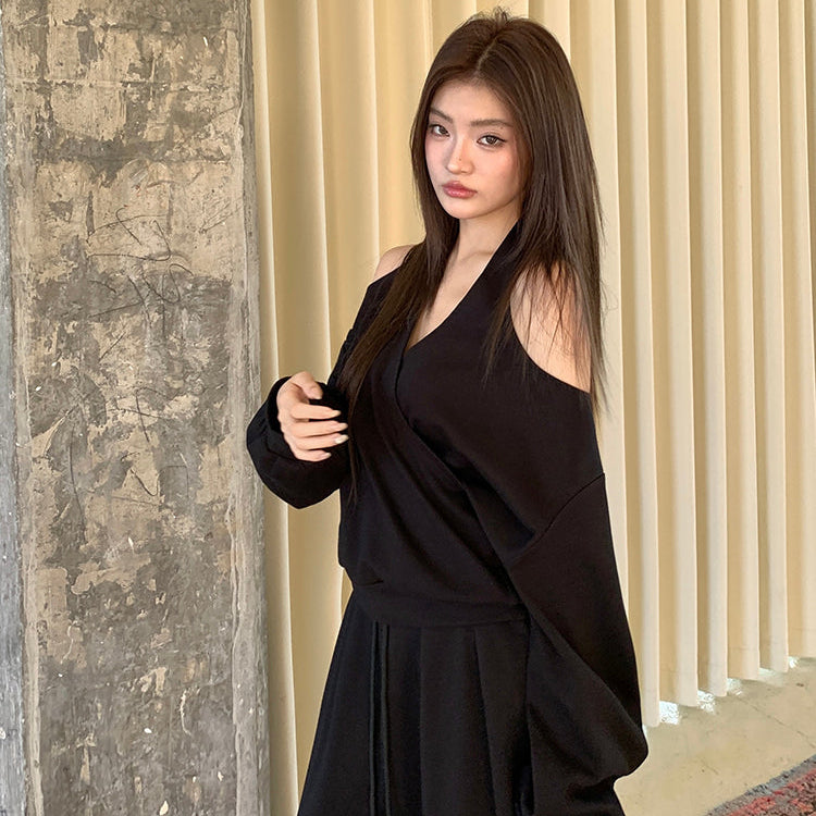 潮模掛脖衛衣抽繩衛褲兩件套-25637